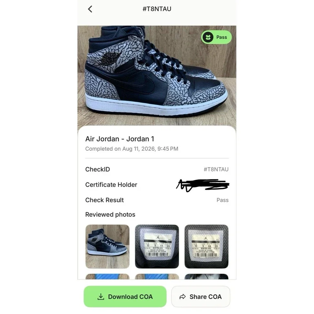 Nike Air Jordan 1 Retro High OG Elephant Print Black Cement 839115-013 Size 10